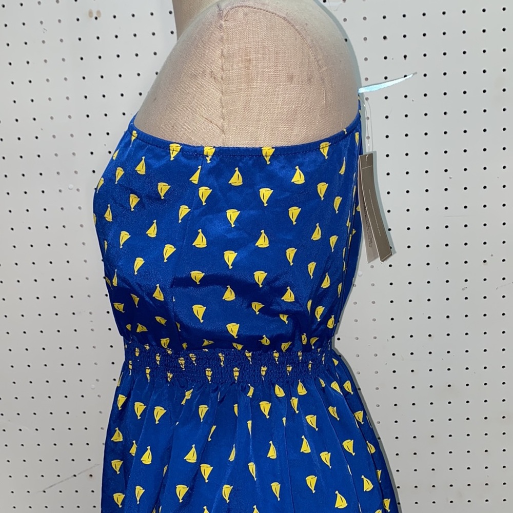 NWT Francesca’s Collection One Shoulder Yellow Sailboat Small Blue Dress - Picture 4 of 10